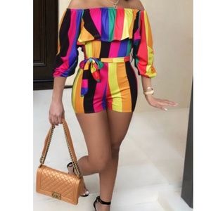 Multi color off the shoulder romper